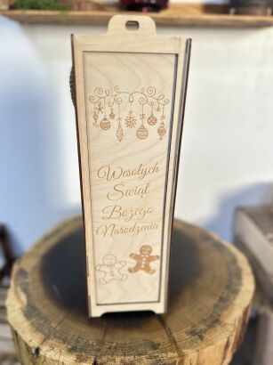 Skrzynka na wino drewniana świąteczna