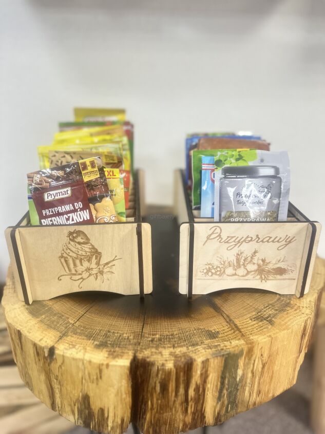 Elegancki Drewniany komplet 2 Organizerów na przyprawy - 9 Przegródek