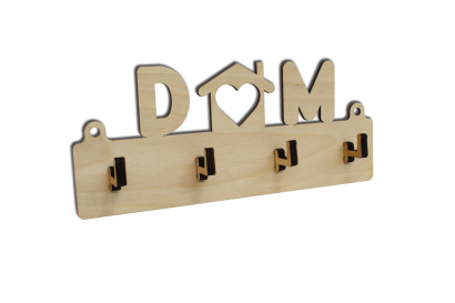 Wieszak na klucze drewniany - DOM - 4 HACZYKI